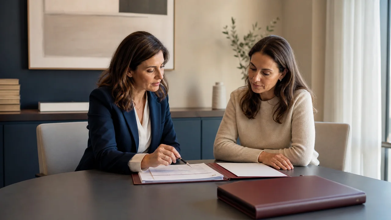 Abogada revisando una solicitud de nacionalidad junto a su clienta